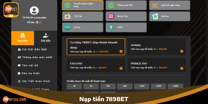 Cách nạp tiền 789BET cụ thể