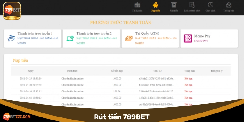 Các phương thức để người chơi rút tiền 789BET