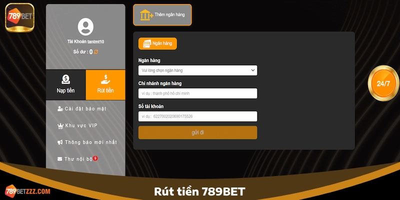 Các bước tiến hành rút tiền 789BET chi tiết