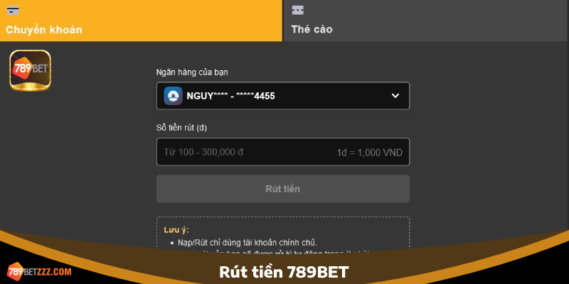 Các bước rút tiền 789BET chi tiết